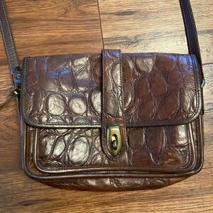 VTG RARE Dooney & Bourke Crossbody Bag Brown Leather Alligator Croc Embossed USA